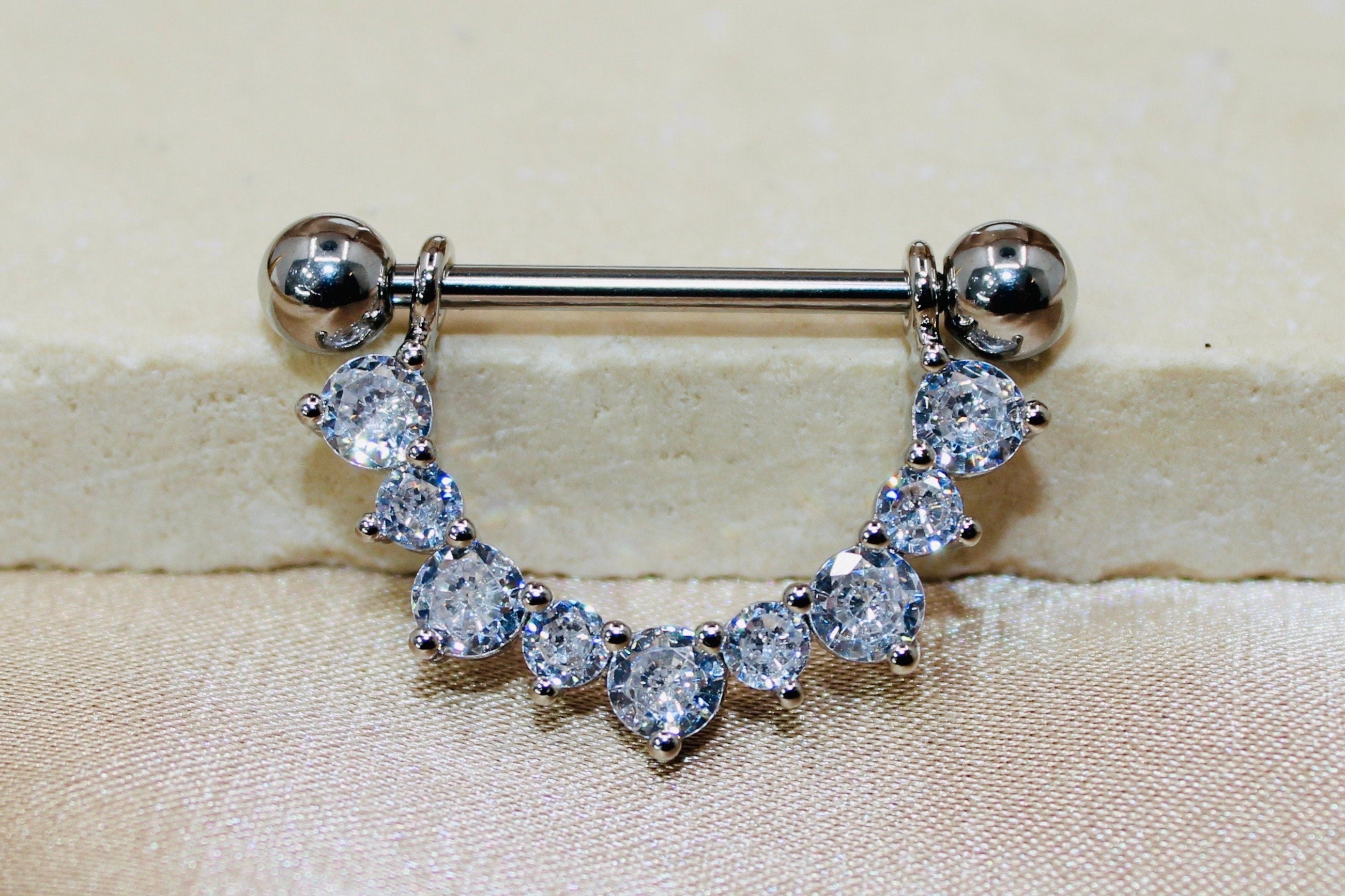 14g Dangle Gem Nipple Ring, Elegant Gem Drop Decor Gold Silver Nipple Piercing Barbell Jewelry