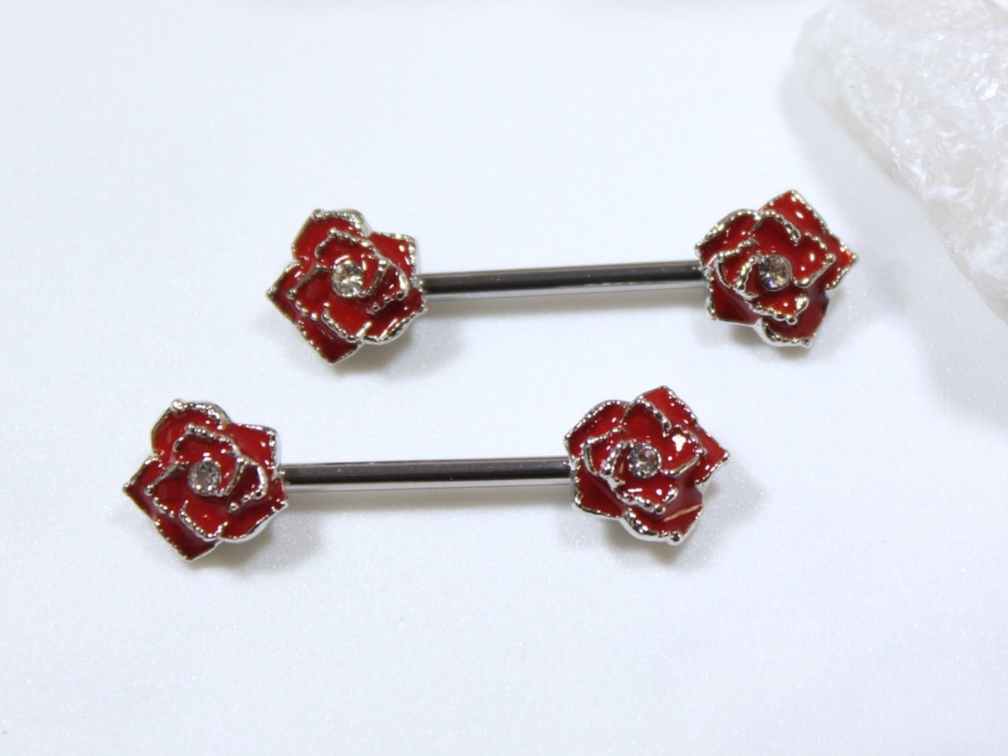 Red Rose Nipple Barbell Jewelry, 14g Rose Nipple Ring, Floral Nipple Piercing Jewelry, Personalized Body Jewelry