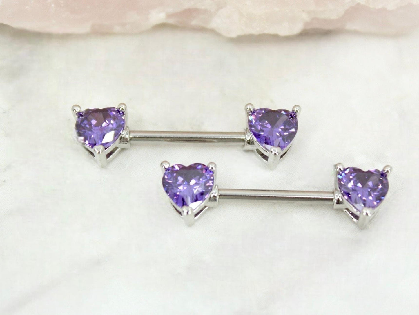 14g Purple Heart Nipple Barbell, Dainty Heart Nipple Ring Piercing Jewelry, Set of 2 Nipple Body Piercing Jewelry,