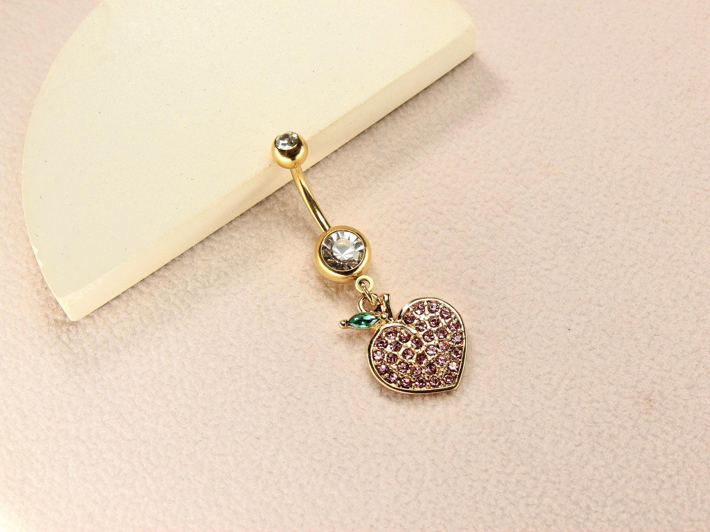20G Peach CZ Heart Dangling Belly Button Ring – Navel Jewelry