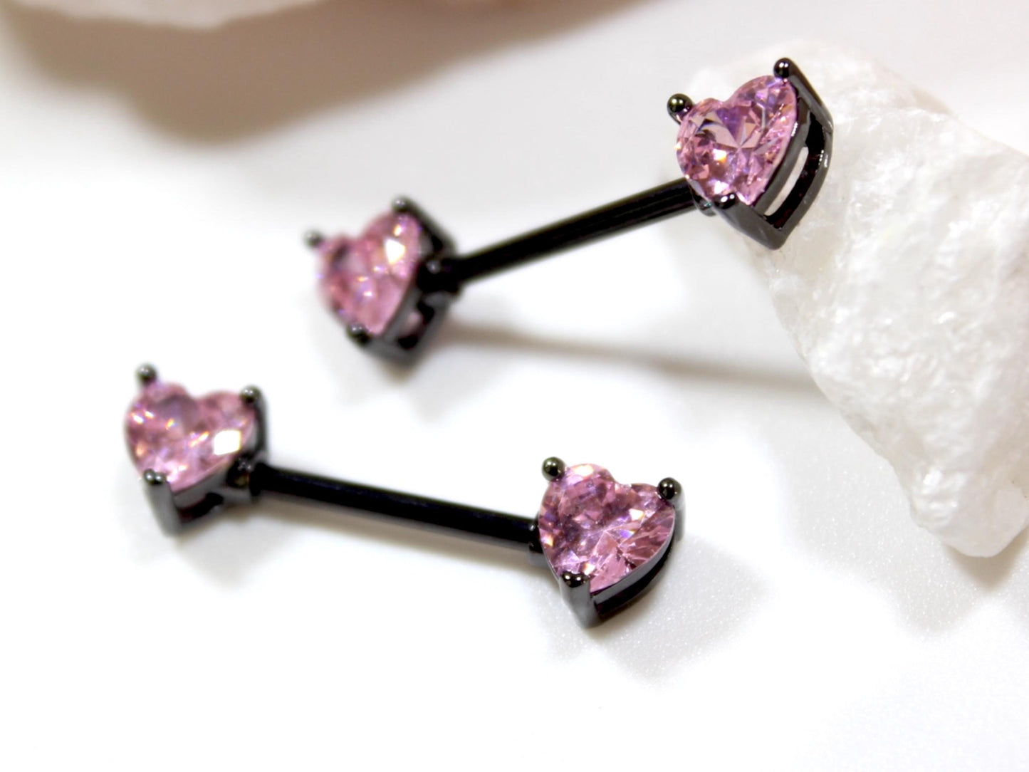 14g Heart Nipple Ring, Pink Heart Black Nipple Piercing Barbell, Personalized Body Piercing Jewelry Set of 2 Nipple Jewelry