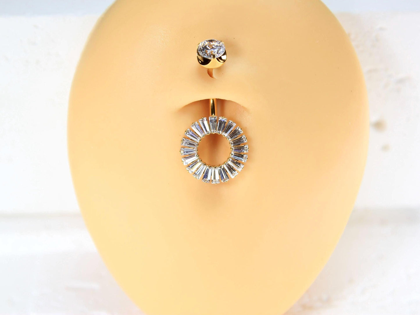 Gold Belly Button Ring, 14G Titanium Internally Threaded CZ Belly Ring, Navel Piercing, Minimalist Body Jewelry