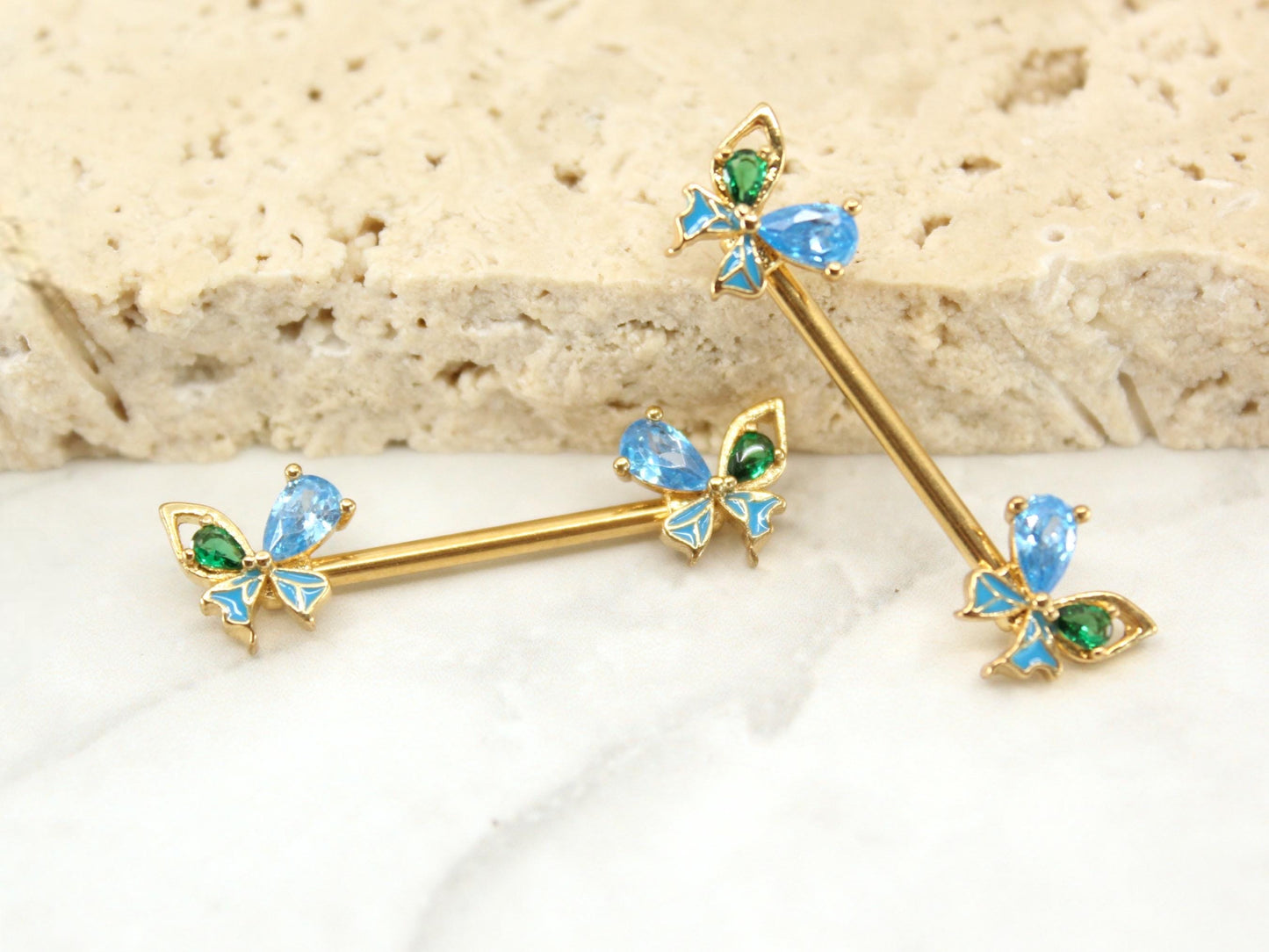 Dainty Butterfly Nipple Ring, Butterfly Nipple Piercing Barbell, 14g Gold Nipple Piercing Jewelry, Gold Nipple Ring Body Piercing Jewelry