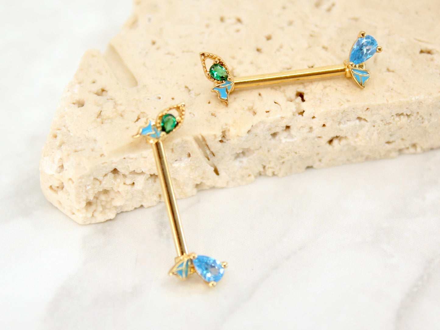 NEW • Dainty Butterfly Ends Nipple Ring,14G Dainty Butterfly Nipple Piercing Jewelry, Set of 2 Nipple Barbell Jewelry, Body Piercing Jewelry
