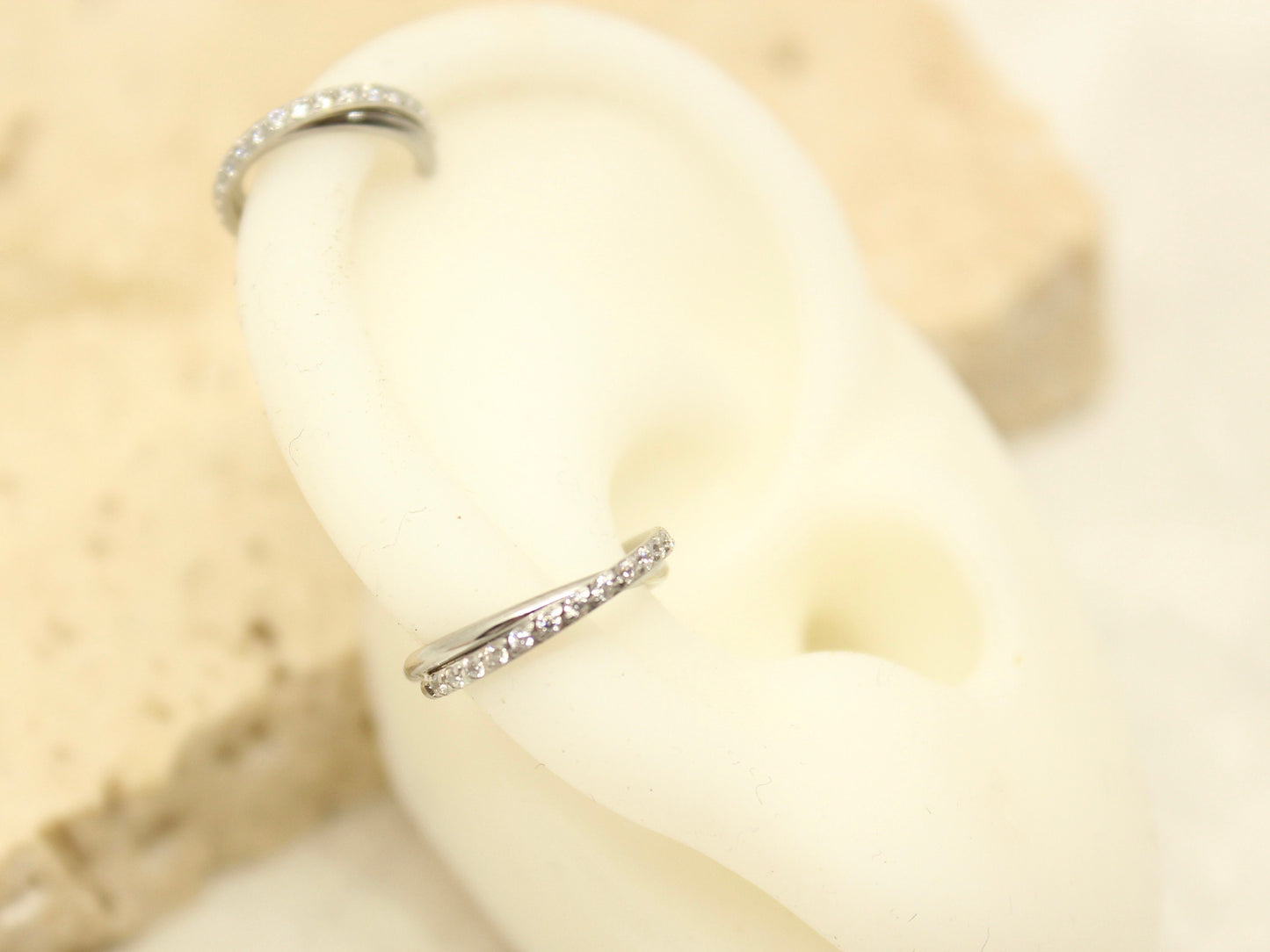 New • Silver Dainty CZ Paved Conch Ring Clicker, CZ Criscross Hoop Ring, Conch Clicker Hoop Ring, Septum Daith Cartilage Waterproof Earrings