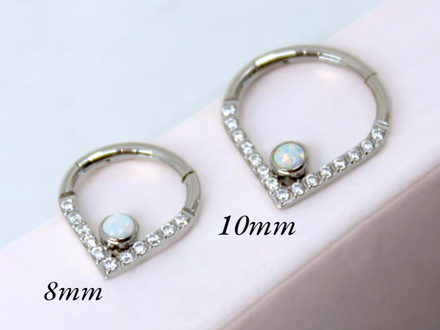 16g Titanium Septum Clicker Hoop, V shape Opal Gem Chevron Hinged Hoop Ring, 16g 8mm 10mm Septum Piercing Nose Piercing Jewelry