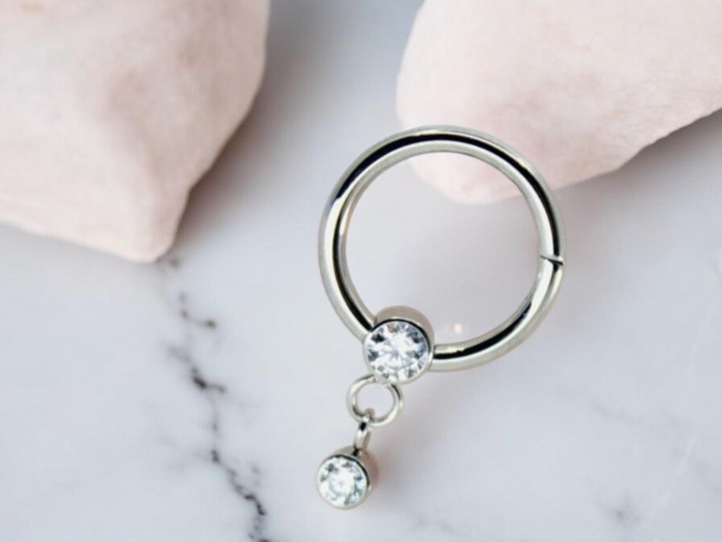 16g Implant Grade Titanium Septum Piercing Clicker Hoop Ring, Dangle Sparkle Gem Decor Septum Ring Hoop, Titanium Septum Jewelry, Nose Jewel