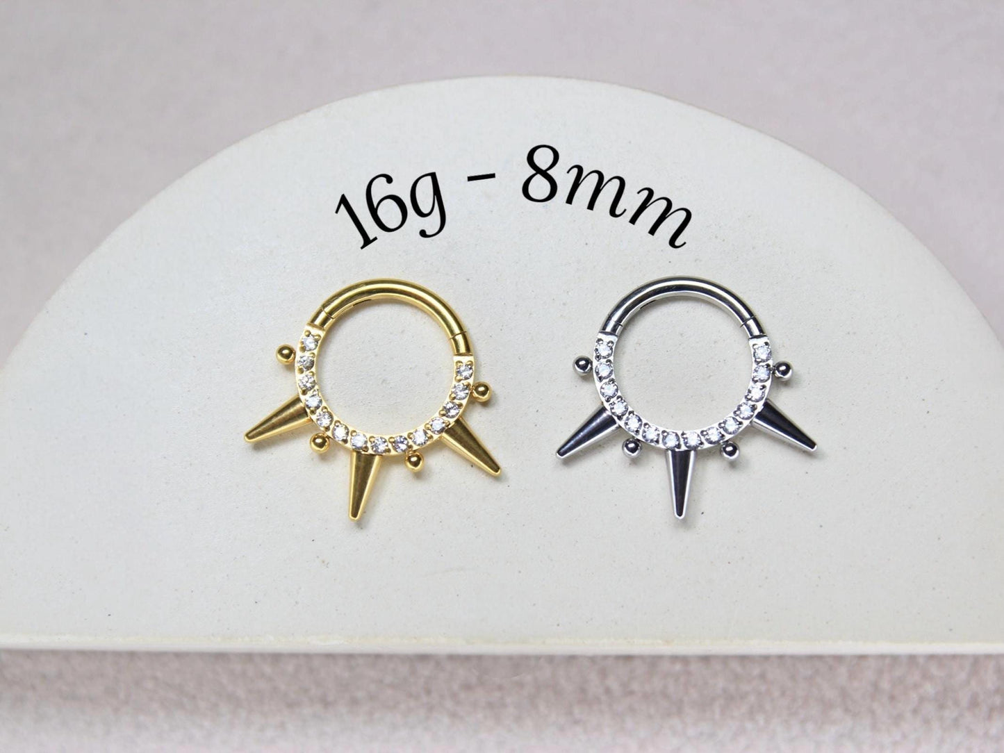 16G Dainty Spike Septum Ring, Gold/Silver CZ Spike Septum Clicker Ring, Nose Hoop Piercing, Gothic Body Jewelry