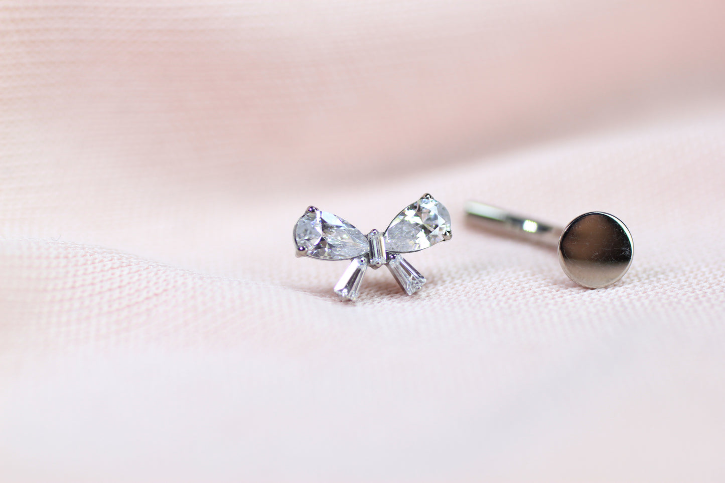 14G Titanium Threadless Belly Button Ring –Silver Bow CZ Navel Piercing, Push In Belly Ring, Dainty Minimalist Body Jewelry