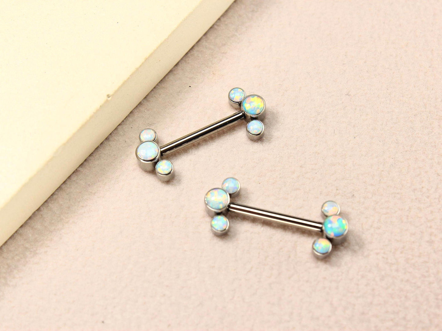 14g Titanium Nipple Barbell, Opal End Nipple Ring Piercing, Minimalist Piercing, Opal Body Jewelry