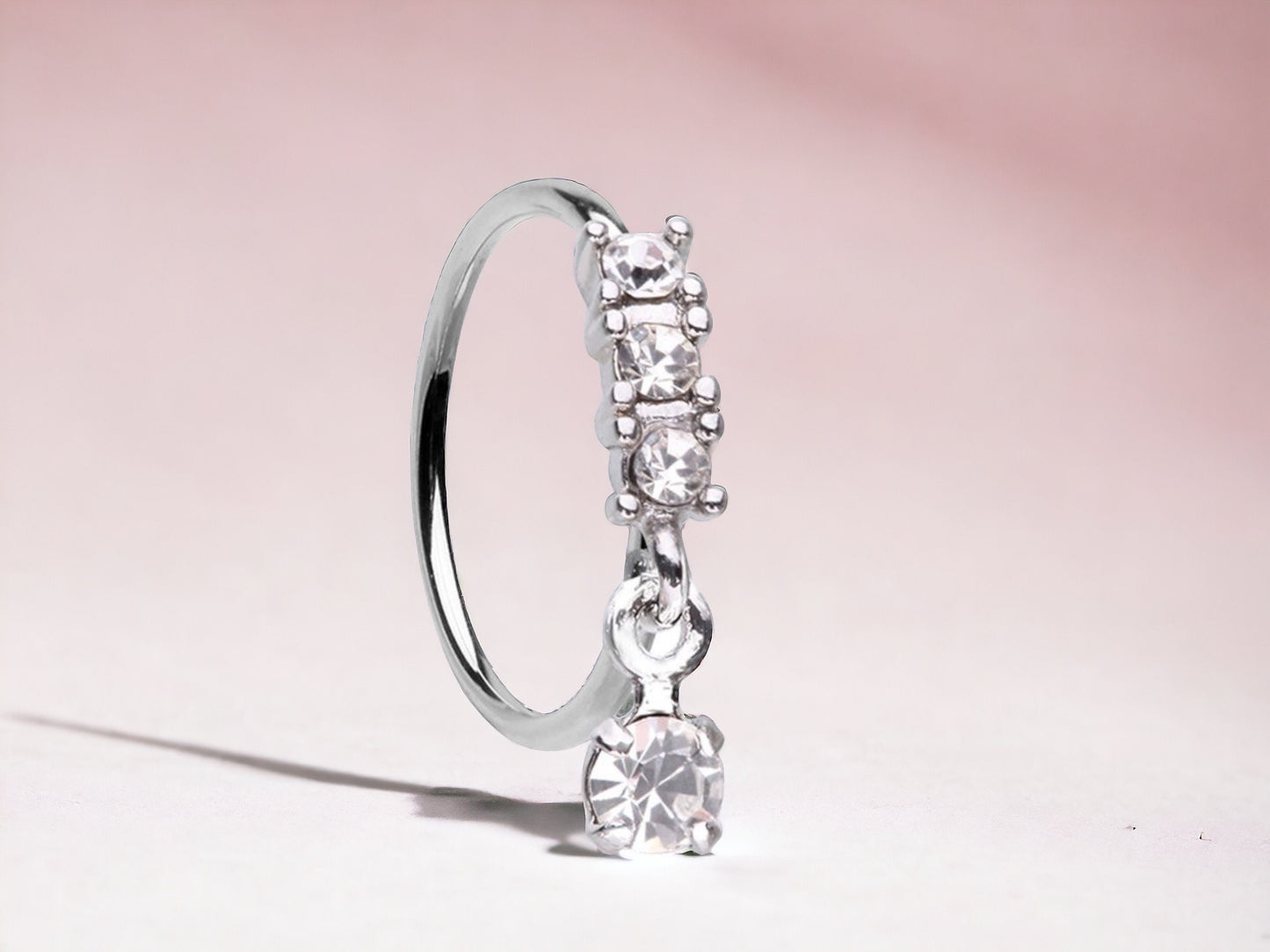 20g Silver CZ Dangling Nose Ring. Bendable Sparkling Gem Nose Ring Hoop. Cute Nose Piercing Jewelry. CZ nose ring.