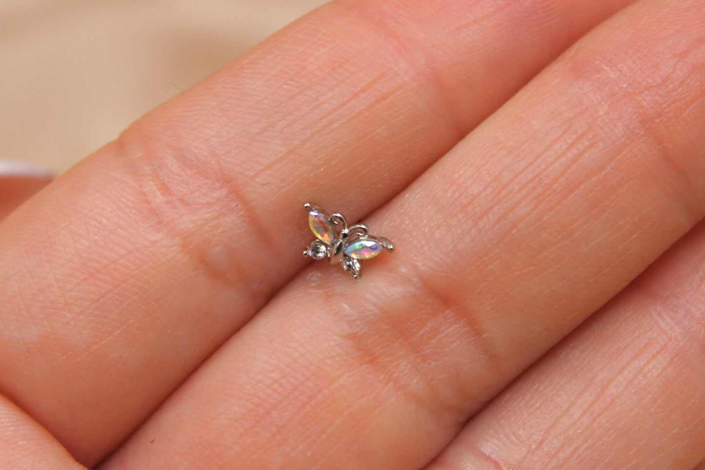 Butterfly Nose Stud, Ball End Sparkle Butterfly Decor Nose Piercing Jewelry, 20g L Bend Nose Stud, Dainty Body Jewelry.