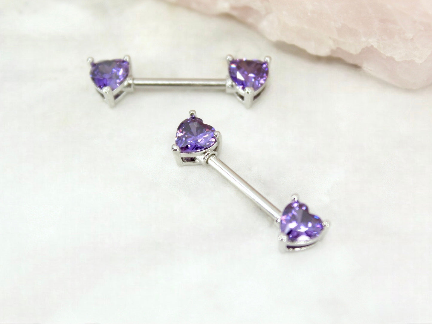 14g Purple Heart Nipple Barbell, Dainty Heart Nipple Ring Piercing Jewelry, Set of 2 Nipple Body Piercing Jewelry,