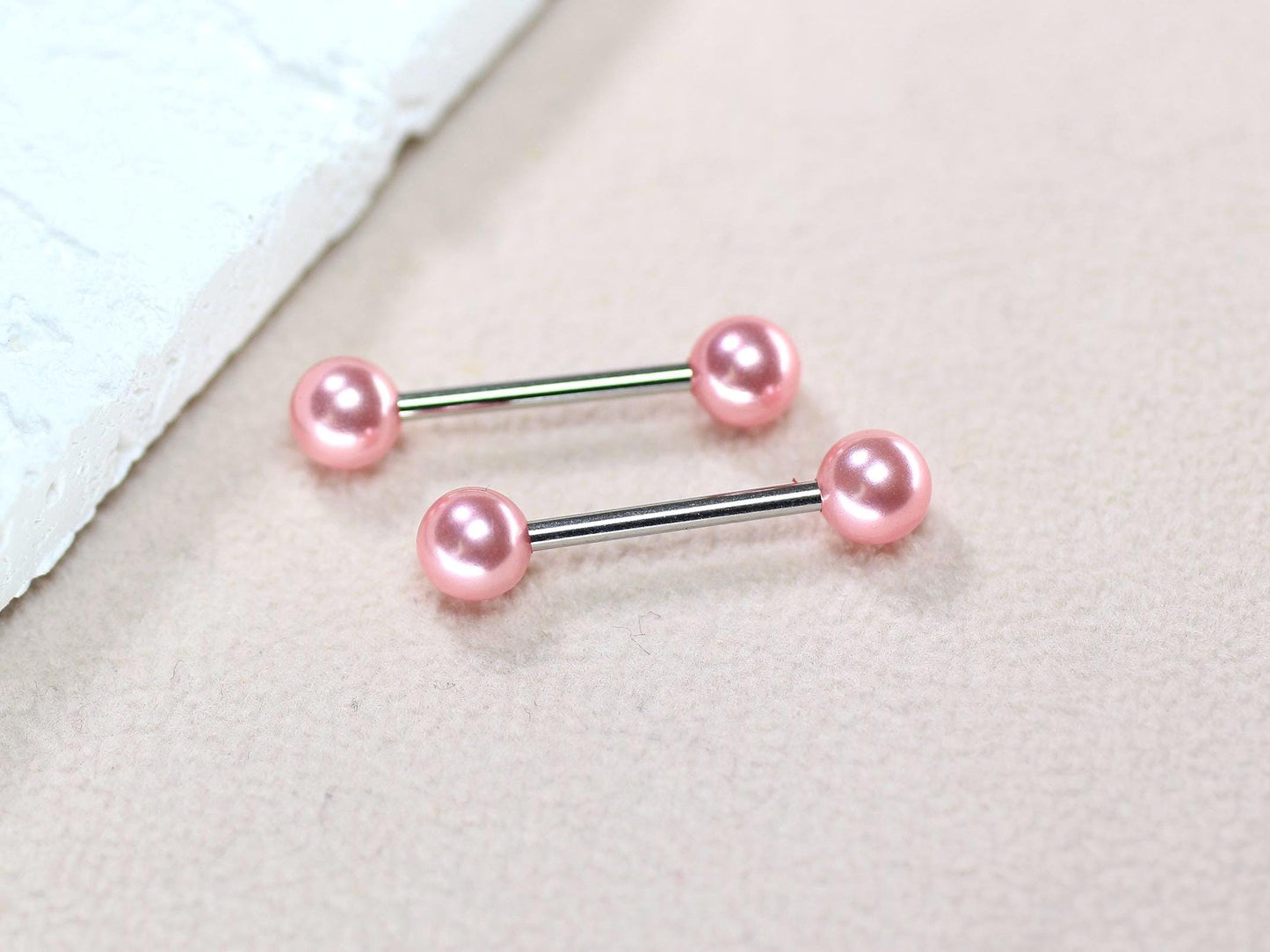 14g Pink Pearl Nipple Barbell, Cute Minimalist Pearl Ball End Nipple Ring Piercing, Custom Body Jewelry.
