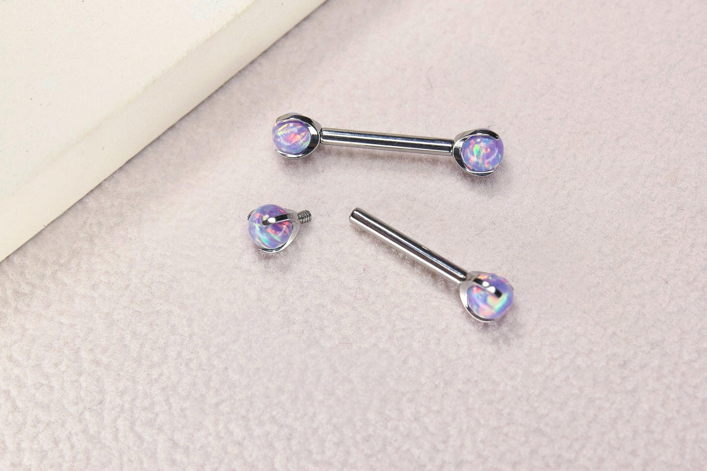 14G Titanium Nipple Barbell, Blurple Opal Ball End Nipple Ring Piercing, Pair of Purple Nipple Sheild Body Jewelry, Minimalist Jewelry