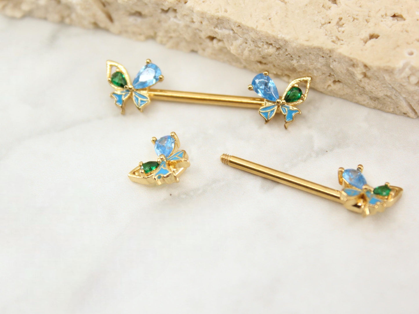 Dainty Butterfly Nipple Ring, Butterfly Nipple Piercing Barbell, 14g Gold Nipple Piercing Jewelry, Gold Nipple Ring Body Piercing Jewelry