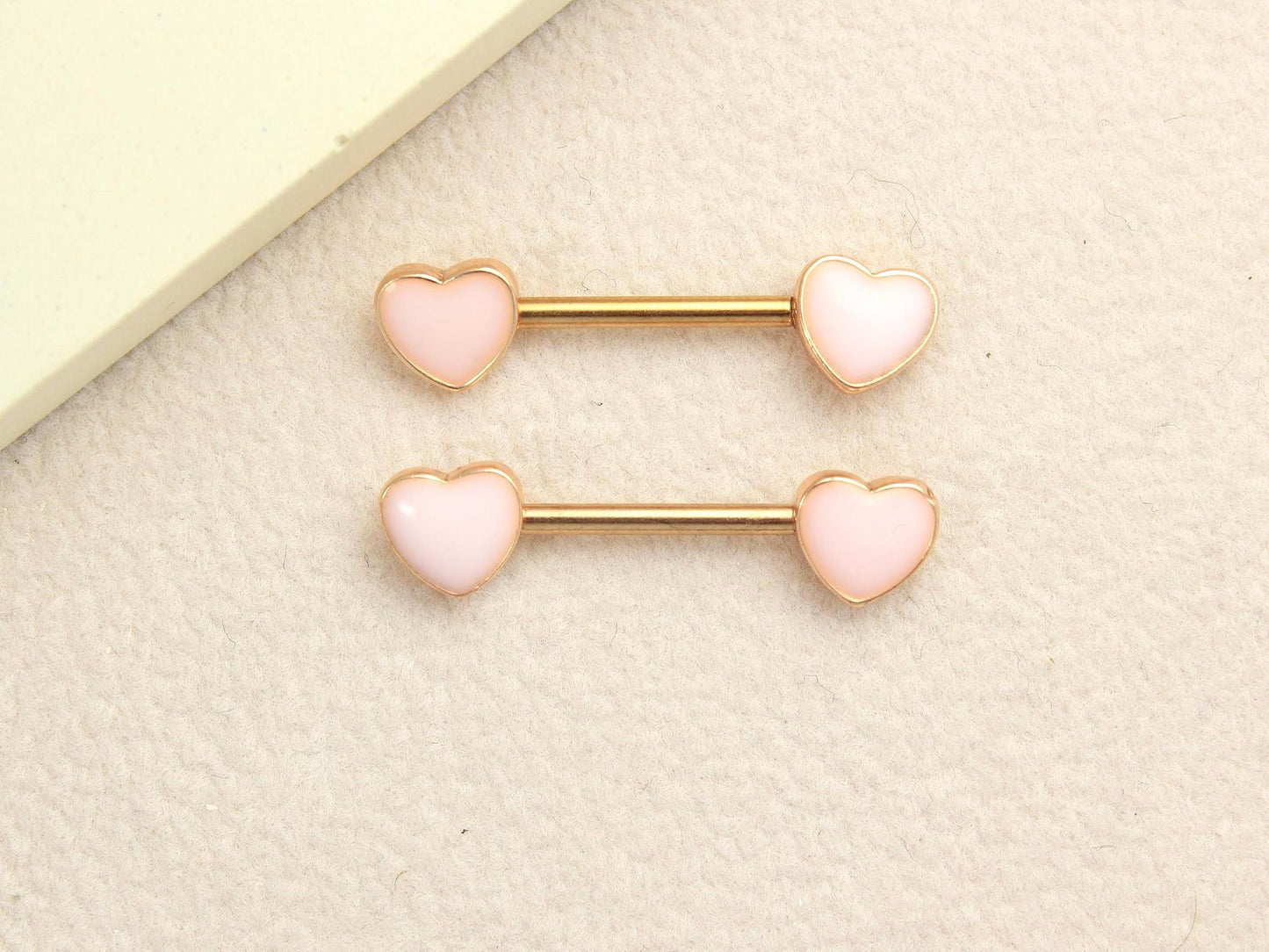 14g Heart Nipple Barbell, Pink Heart Nipple Ring, Set of 2 Rose Gold Nipple Piercing Jewelry, Body Jewelry, Nipple Piercing Jewelry