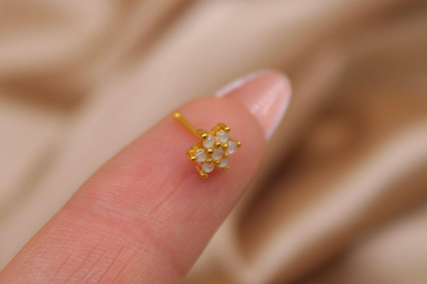 Opal Nose Stud, Flower Decor Sparkle Opal Gem Dainty Nose Stud Ring, Nose Bone Stud, 20g Nose Piercing Jewelry