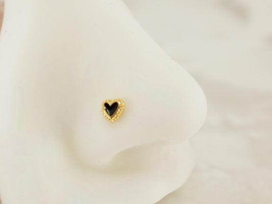 20g Heart Nose Stud, Black Heart Nose Bone Stud Jewelry, Ball End Nose Piercing Stud, Thin Nose Stud, Gold Nose Ring, Hypoallergenic Jewelry