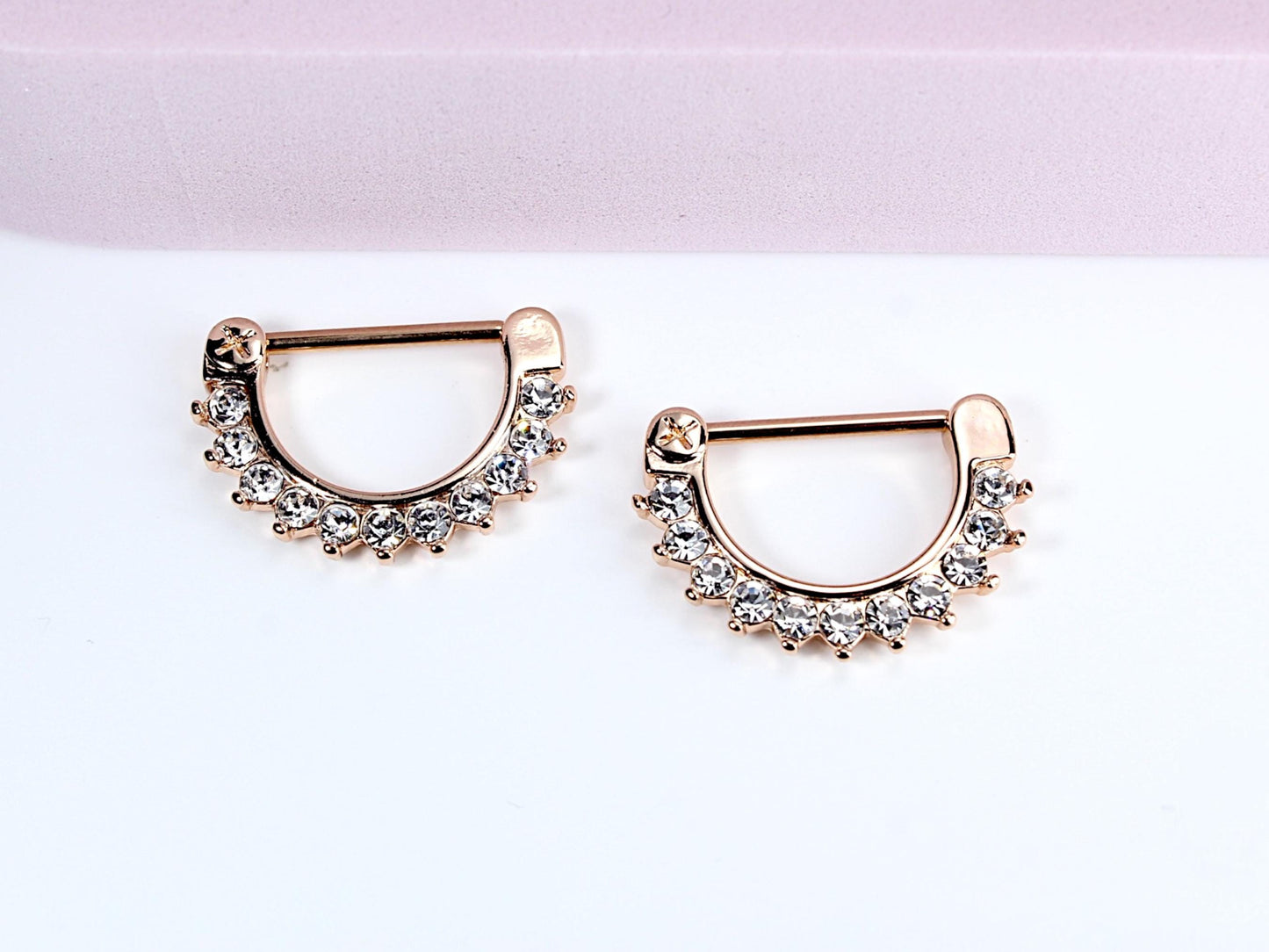 Rose Gold Dangle Nipple Clicker, Elegant Rose Gold Hinged Nipple Piercing Clicker Barbell , 14g Barbell for Nipple Piercing Clicker Ring