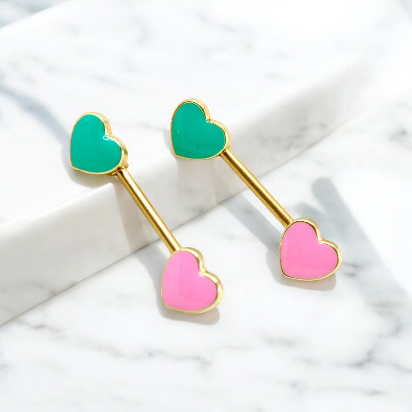 Pink Heart Nipple Ring, Heart End Nipple Barbell, Body Piercing Jewelry, 14g Nipple Barbell Jewelry