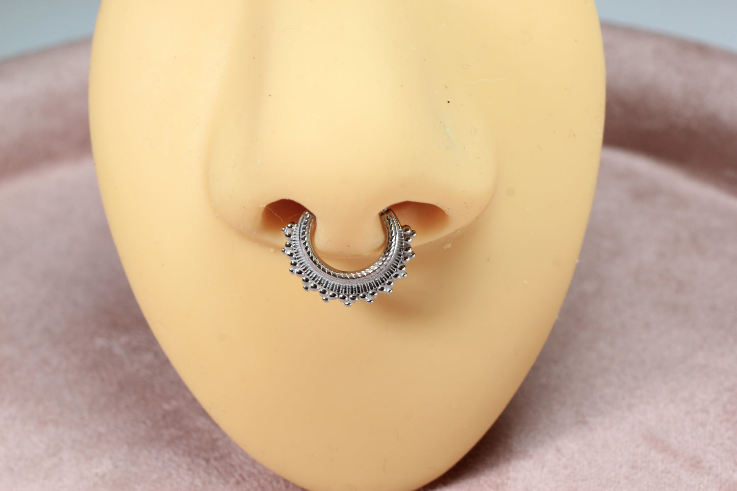 16g Silver Beaded Septum Clicker Ring.