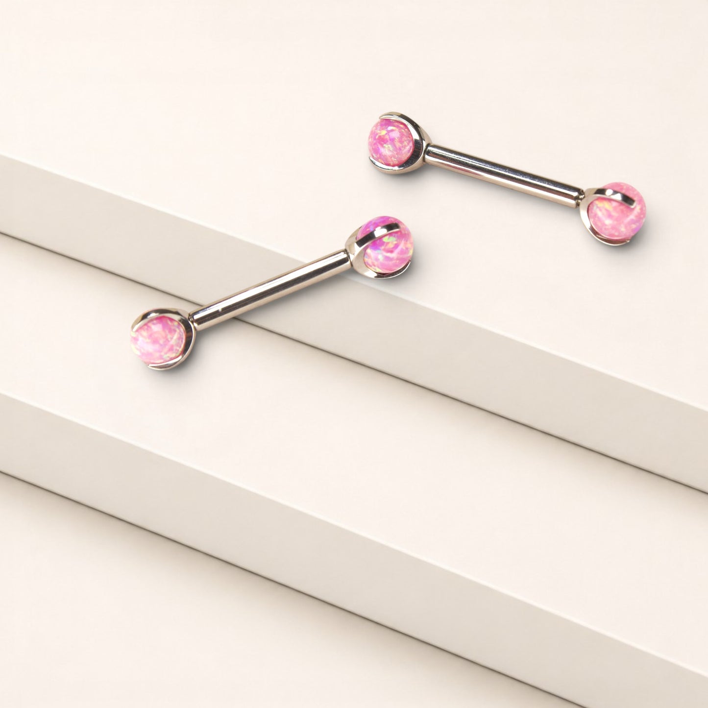 14G Implant Grade Titanium Pink Opal Nipple Barbell.