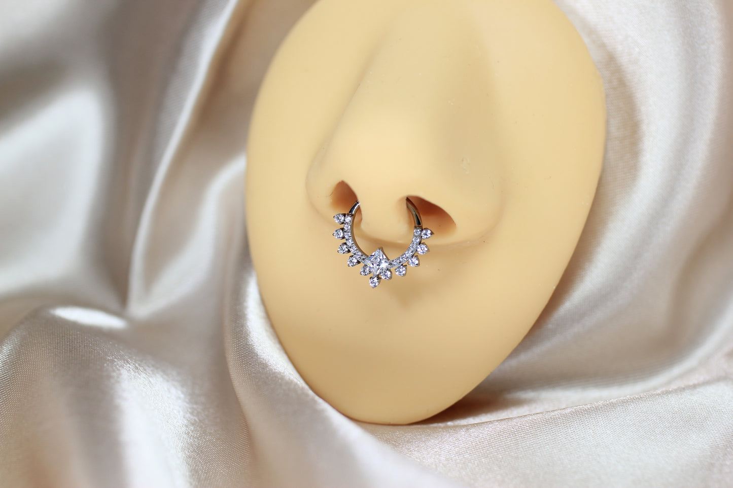 Silver Titanium Sparkling Septum Clicker Ring.