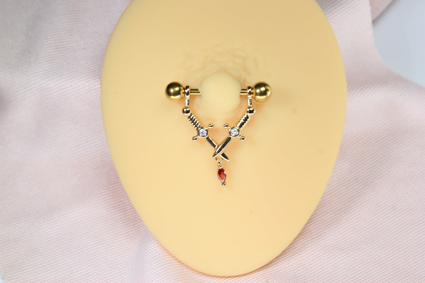 Gold Dagger Nipple Barbell, 14g Pair of Sword Nipple Piercing