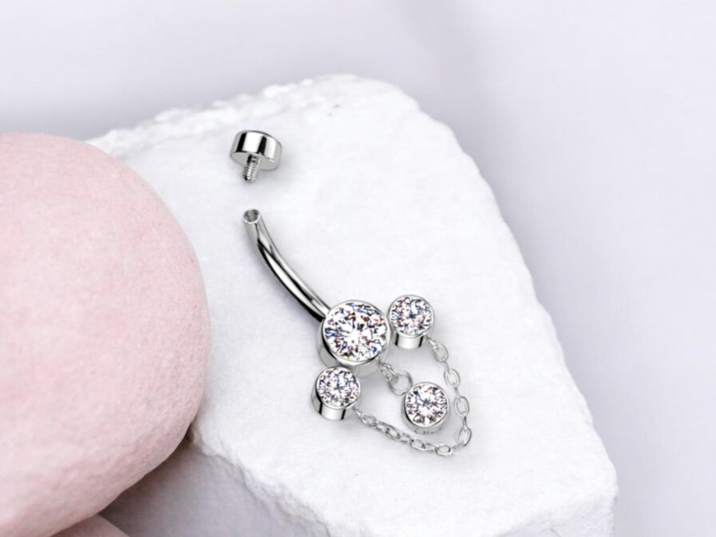 14g Titanium Dangling Chain Belly Button Ring, Dainty Crystal Gem Decor Dangle Chain Belly Button Piercing Jewelry, Navel Piercing Jewelry