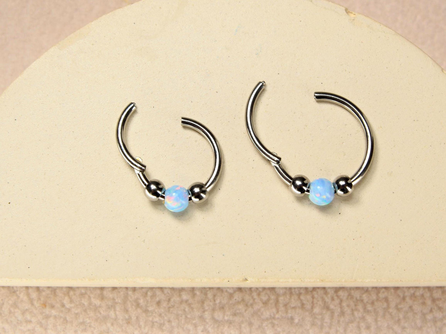 Titanium Opal Septum Nose Ring, 18G Opal Ball Septum Clicker Ring Piercing, Nose Piercing Body Jewelry