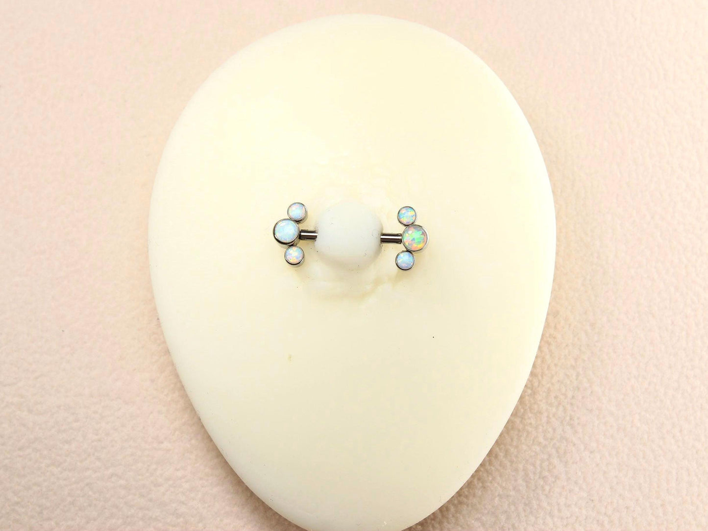 14g Titanium Nipple Barbell, Opal End Nipple Ring Piercing, Minimalist Piercing, Opal Body Jewelry