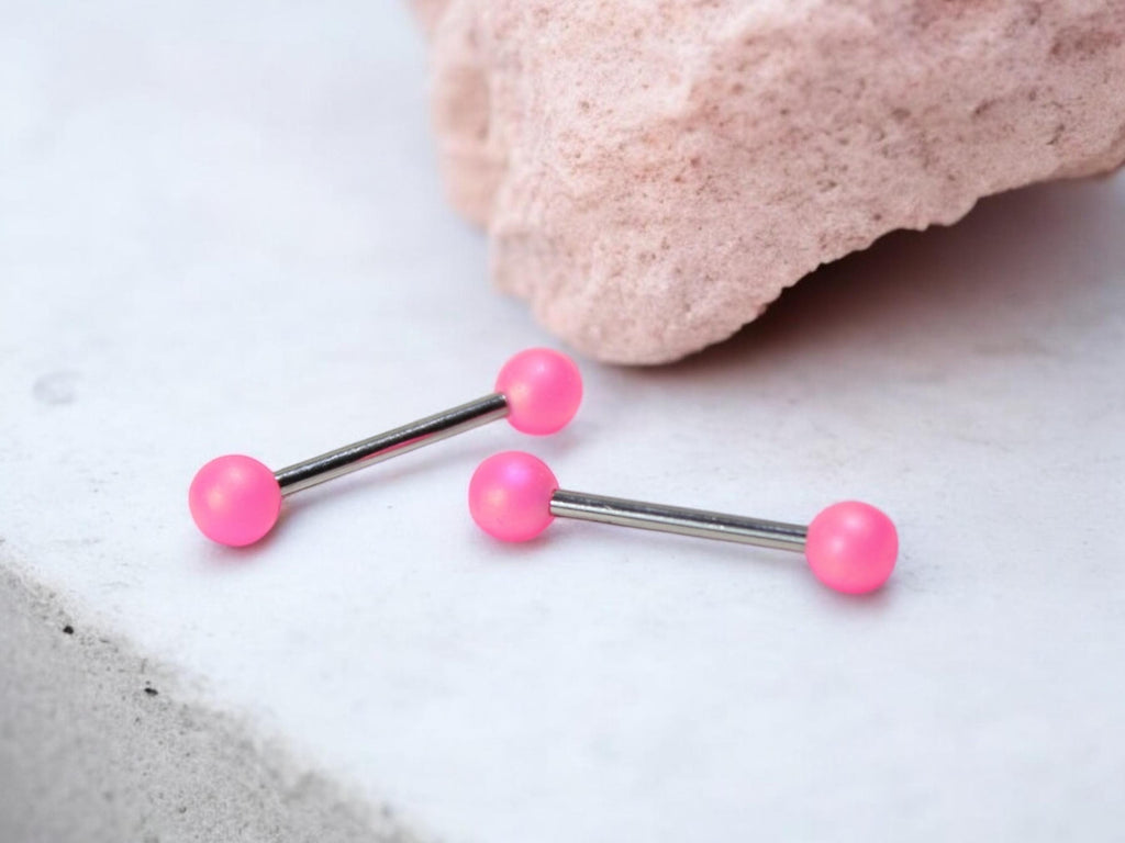14g Pink Nipple Ring, Simple Plain Bright Pink Ball End Nipple Piercing Barbell, Customized Personalized Body Piercing Jewelry