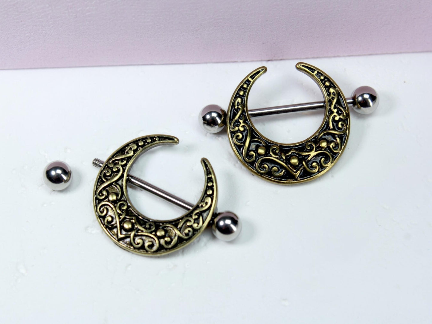 Crescent Moon Nipple Barbell, 14g Boho Nipple Piercing Jewelry, Gold Celestial Moon Nipple Ring, Body Jewelry