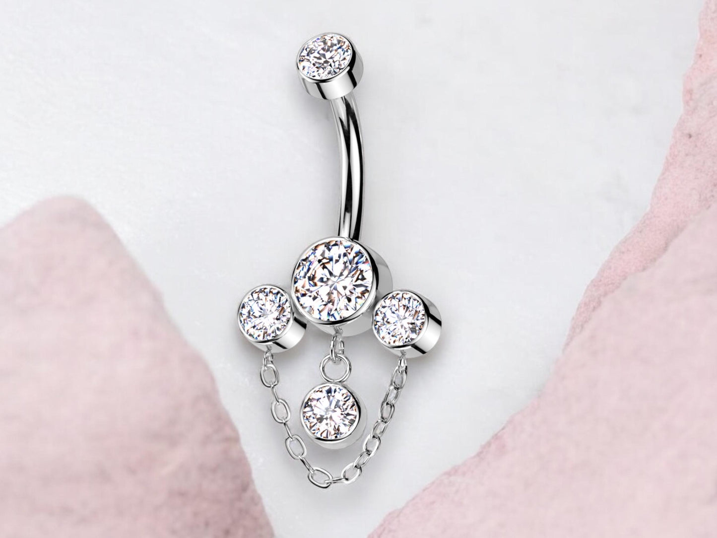 14g Titanium Dangling Chain Belly Button Ring, Dainty Crystal Gem Decor Dangle Chain Belly Button Piercing Jewelry, Navel Piercing Jewelry
