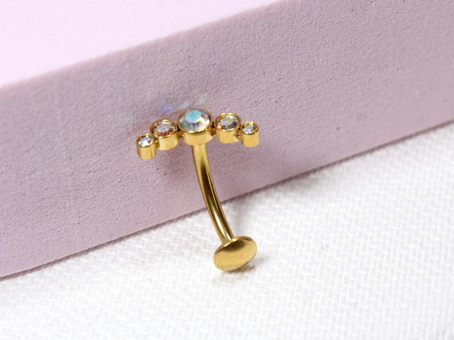 Gold 14G Threadless Belly Ring with Sparkling Top – Push-In Navel Piercing