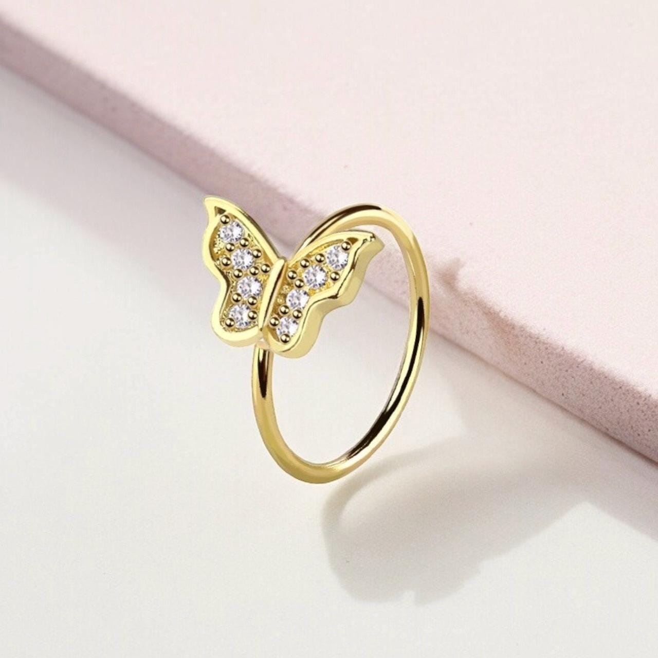 20G Dainty Butterfly Nose Ring Hoop – CZ Butterfly Bendable Nose Hoop, Surgical Steel Nose Piercing Jewelry