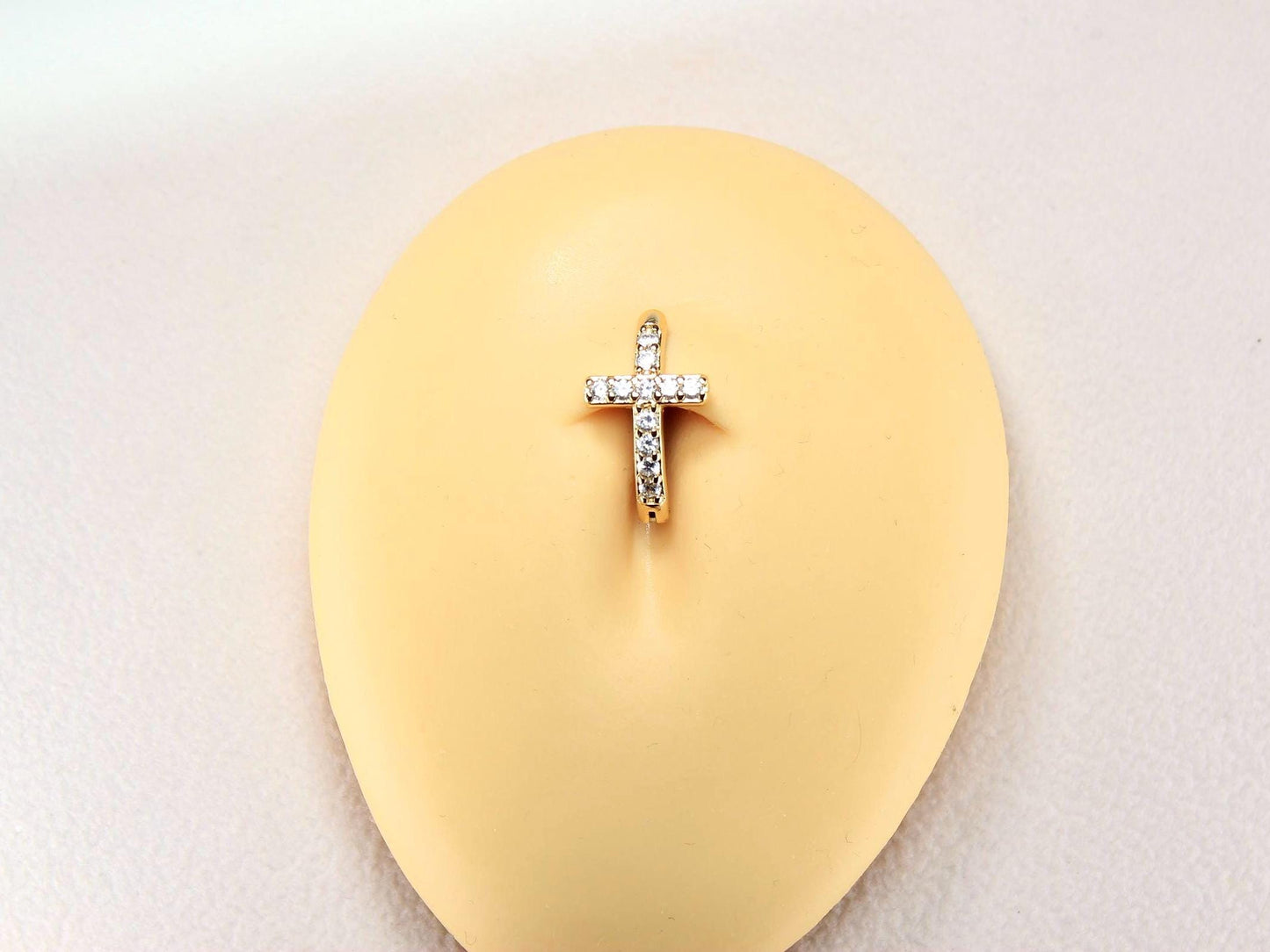 CZ Gold Cross Belly Clicker Ring,