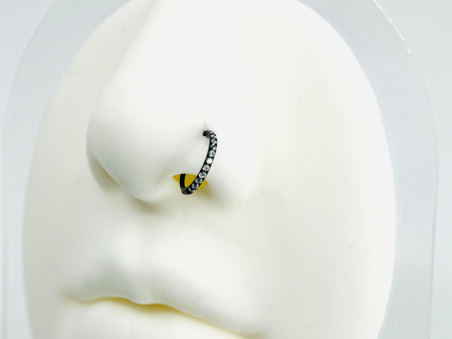 20G Dainty Black Nose Piercing Clicker Hoop Ring, Single Line Gems Minimal Look Multipurpose Ear Piercing Hoop Ring Jewelry, Thin Nose Ring