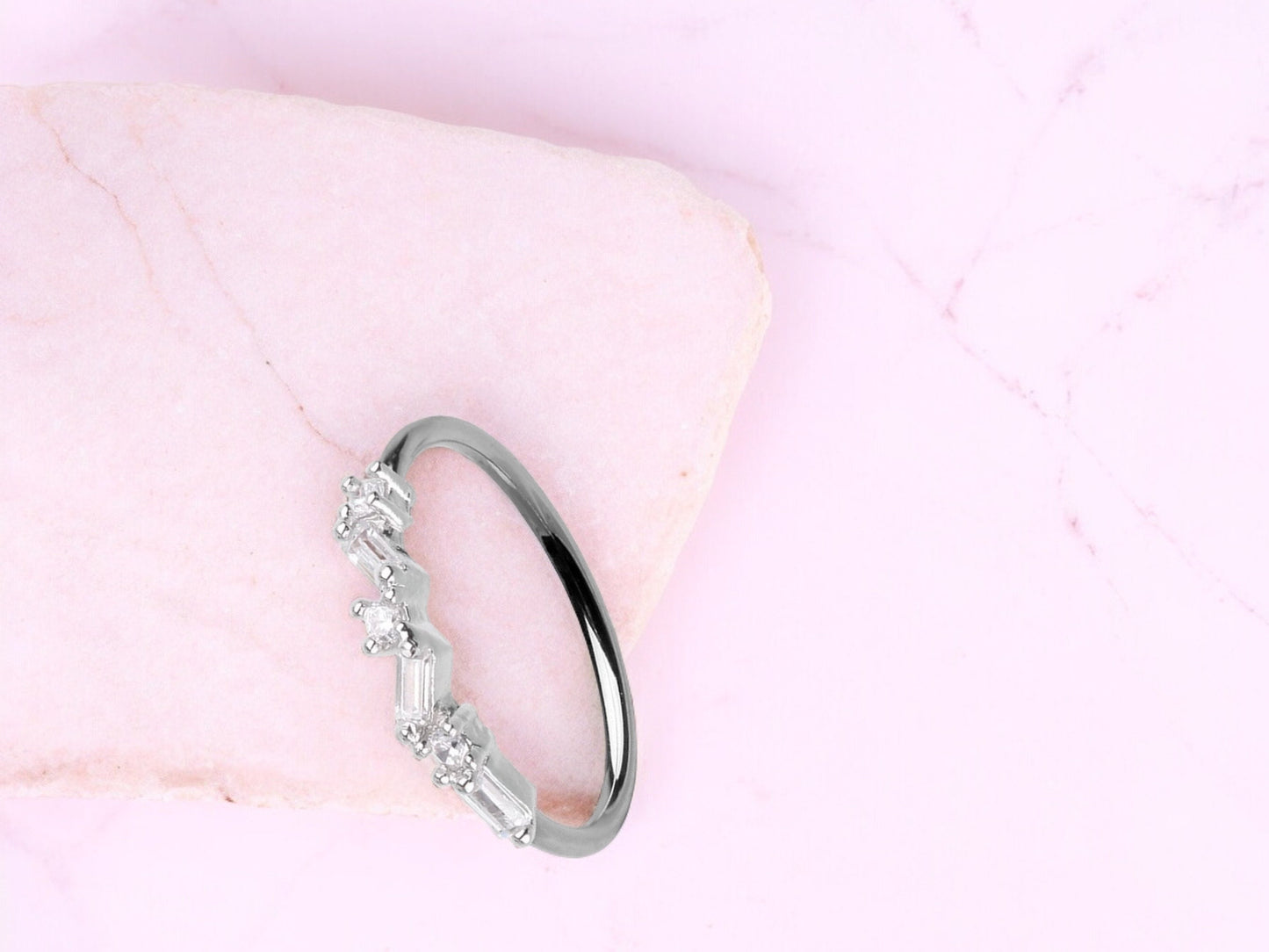 20g Silver Baguette Gem Nose Ring Hoop. Bendable nose ring. Nose Piercing jewelry.