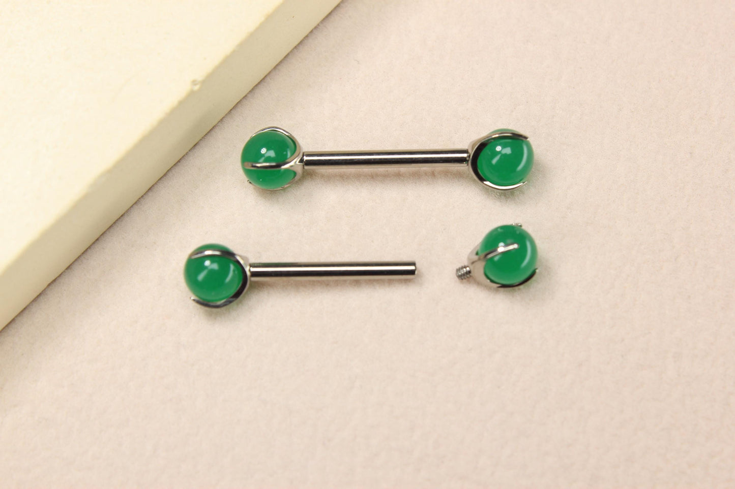 14g Titanium Nipple Barbell, Internally Threaded Jade Stone Nipple Piercing Ring, Natural Stone Body Jewelry