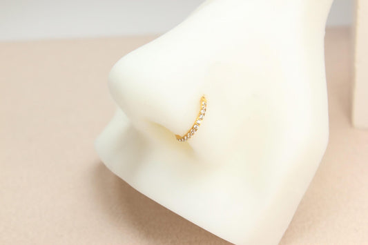 Titanium Nose Hoop Ring, 20g Dainty Gold CZ Nose Hoop Clicker Ring Piercing, Nose Hinged Hoop Jewelry, Cartilage Piercing, Body Jewelry