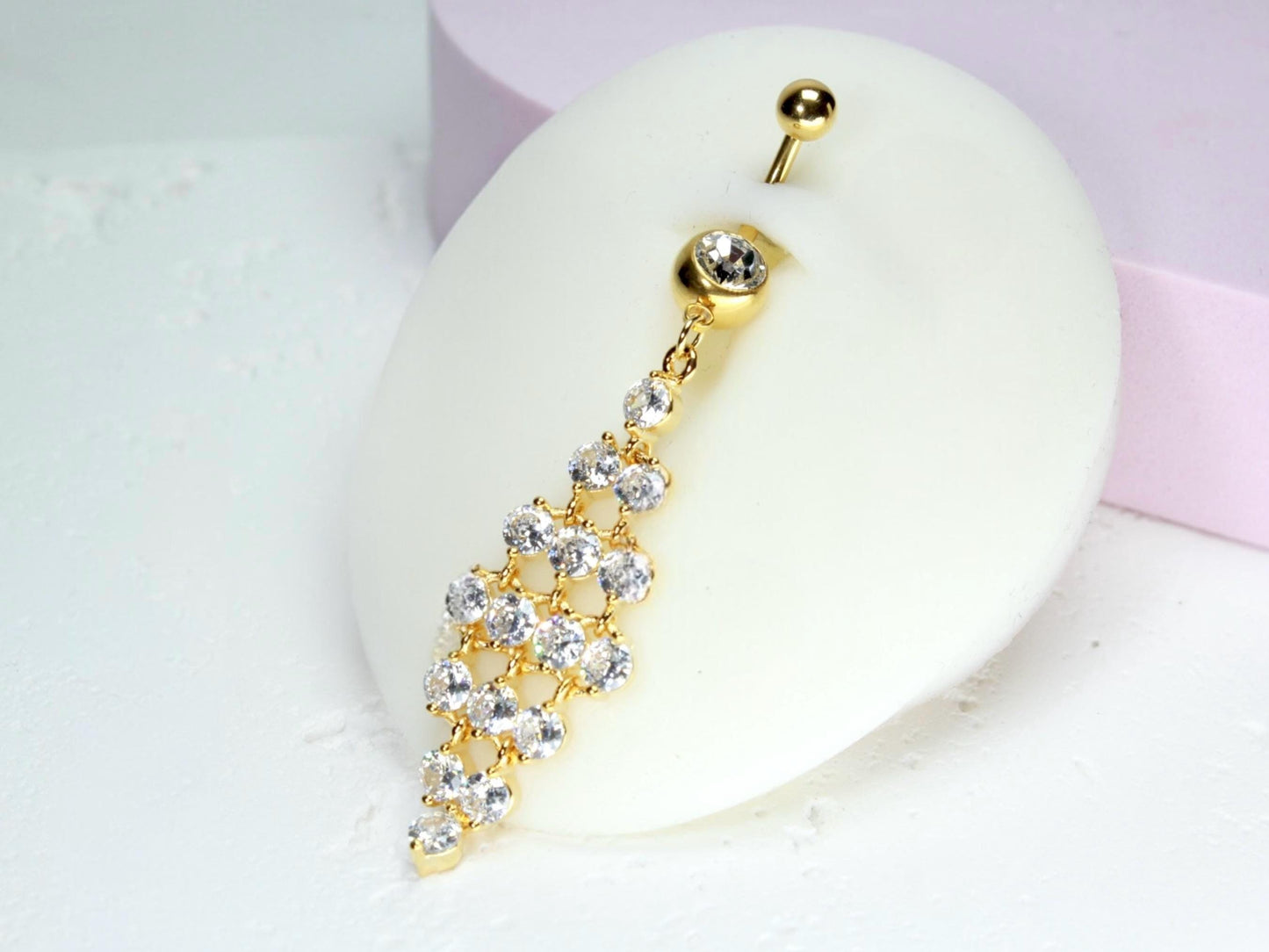 14g Gold Dangling Belly Ring, Sparkling Gem Decor Charm Belly Button Piercing Jewelry, Fancy Navel Piercing Jewelry