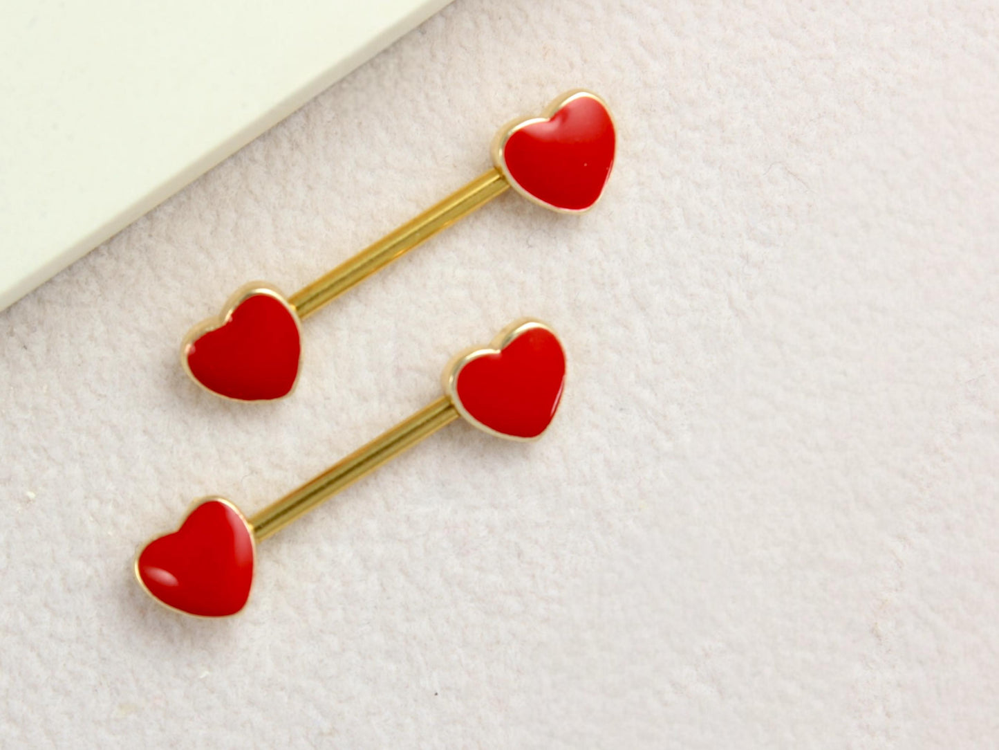 Red Heart Nipple Barbell, 14g Heart End Nipple Ring, Red Nipple Piercing Jewelry, Set of 2 Nipple Barbell Jewelry, Body Jewelry,