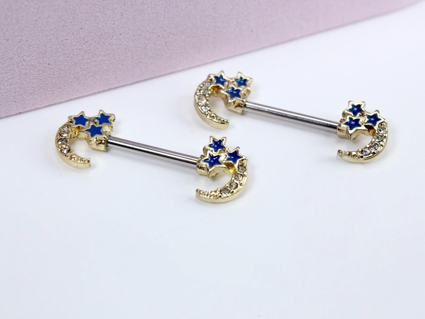 Crescent Moon Nipple Ring, Dainty Star Moon Nipple Piercing Barbell, 14g Nipple Ring, Set of 2 Customized Body Piercing Jewelry