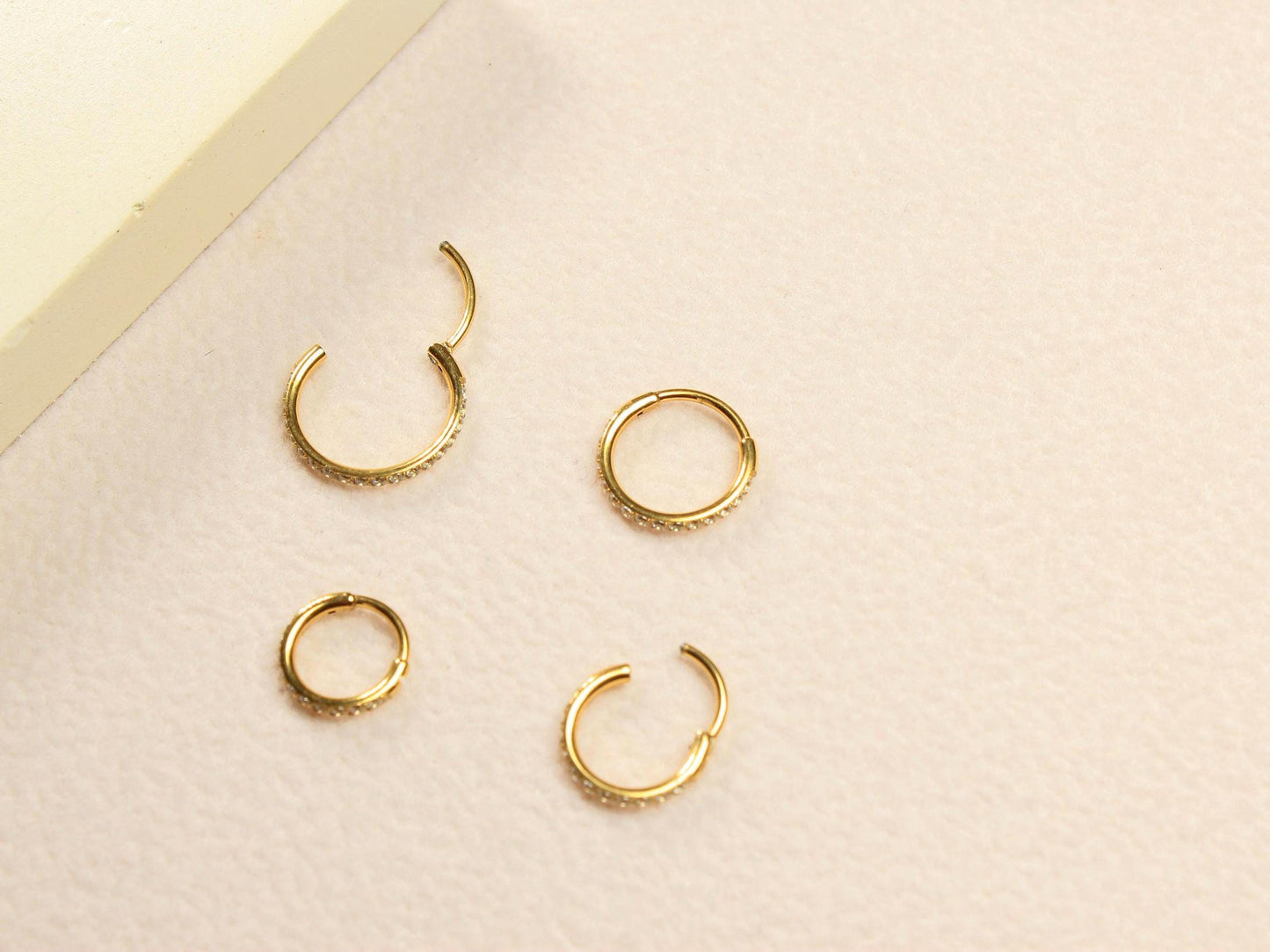 Titanium Nose Hoop Ring, 20g Dainty Gold CZ Nose Hoop Clicker Ring Piercing.