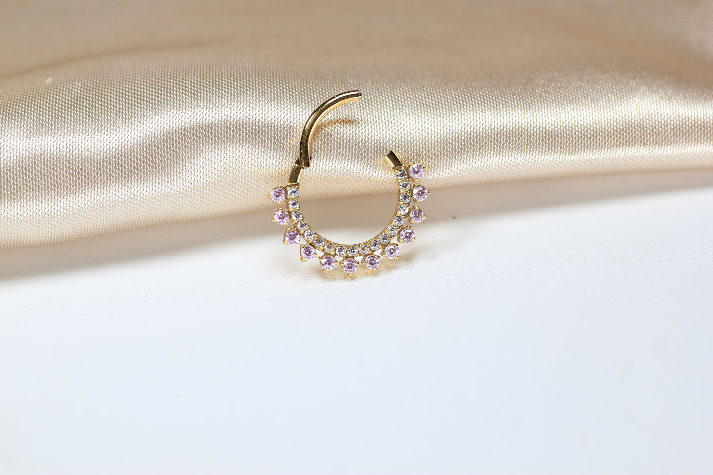 Dainty Pink Sparkling Gem Titanium Septum Clicker Ring.