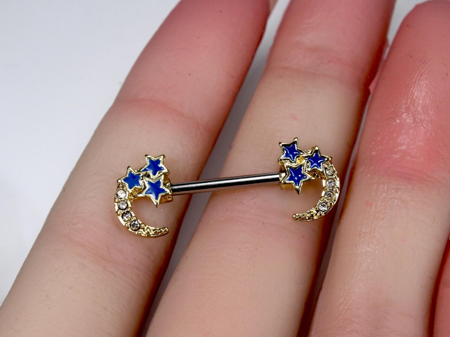 Crescent Moon Nipple Ring, Dainty Star Moon Nipple Piercing Barbell, 14g Nipple Ring, Set of 2 Customized Body Piercing Jewelry