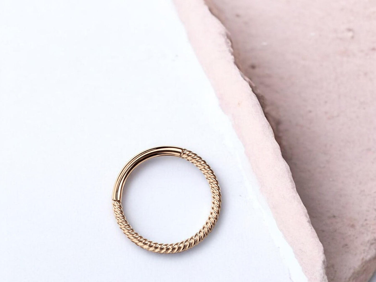 16g Rose Gold Septum Hoop Ring, Twisted Rope Style Hinged Hoop Titanium Segment Septum Clicker Ring Piercing, Nose  Piercing Body Jewelry