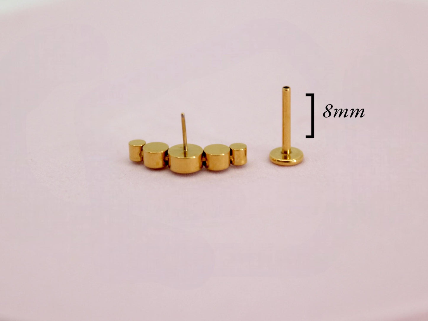 18G Titanium Push In Labret Piercing, Threadless Gold Flat Back Earring, 8mm Cartilage Piercing, Conch Piercing, Ear Piercing Jewelry